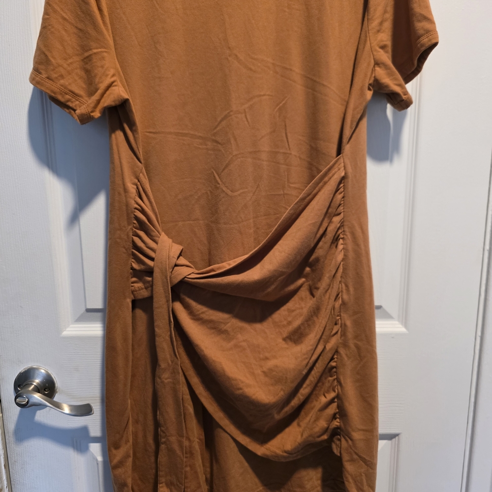 Spring Tie-Front Short Sleeve Midi Dress in Rust/Brown..NWOT - Picture 2 of 9